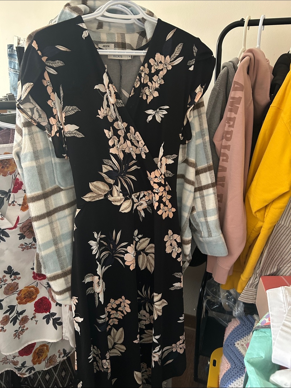 Ricki's Black Midi Dress with Blush Floral Print